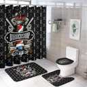 Brebasf Barber Shop Company 4 Pcs Shower Curtain Bathroom Set Abstract Modern Beauty Salon 3D Printed (2) Shower Mat Shower Curtain with Rug 12 Hooks,72" W x 72" L