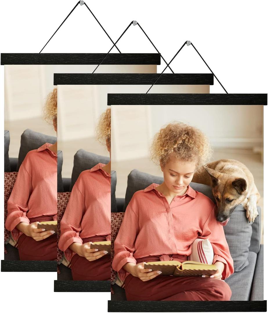 Magnetic Poster Hanger Frame In black 3 pack, 10x18 10x16 10x12 Poster Frame Wooden Magnetic Hanging Kit for Walls Map Canvas Artwork