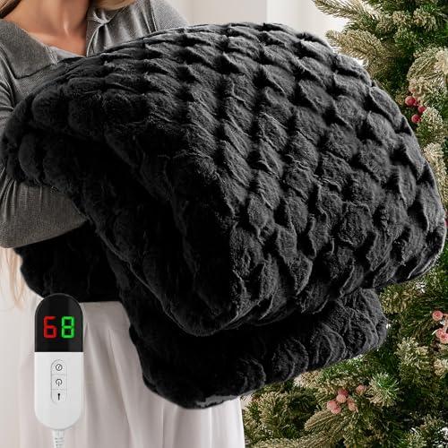 Homemate Electric Heated Throw Blanket - 50"x60" Luxury Faux Fur Heating Bed Blankets with 10 Heating Levels 8 Hours Auto Off Fast Heating Over-Heated Protection Ultra Soft Warm Flannel ETL Certified