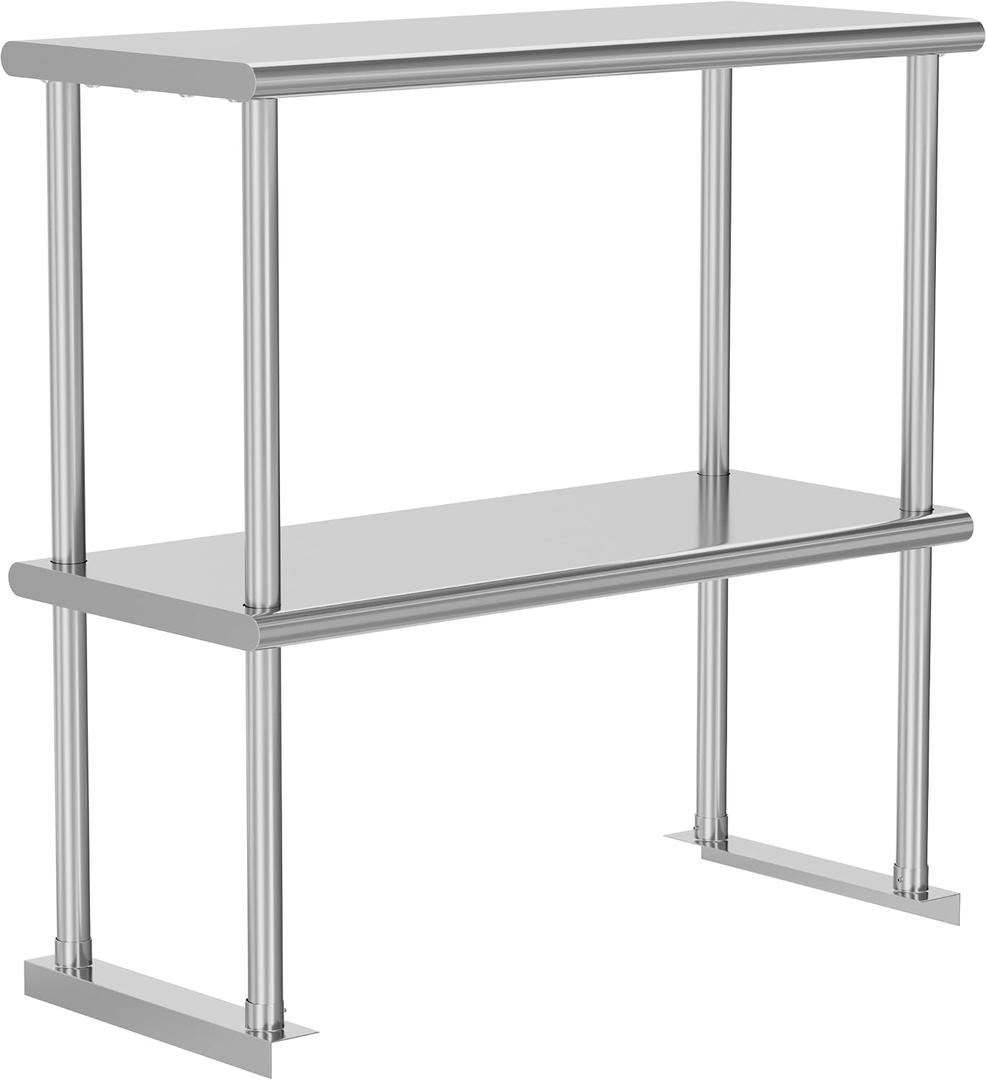 Double Overshelf 2 Tier Stainless Steel Shelf 12 x 36 Inch, Weight Capacity 330lb for Prep & Work Table in Restaurant, Home and Kitchen