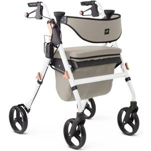 Medline Premium Empower Rollator Walker with Memory Foam Seat, Gray & White, 300 lb. Weight Capacity, 8 Wheels, Microban* Technology, Cupholder,Rolling Walker for Mobility Impairment