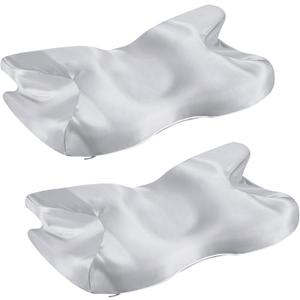 2 Pcs Satin Pillowcase for Cervical Pillow, Gray Silky Cervical Pillow Case Contour Pillow Case Cover with Zipper, Smooth Ergonomic Pillowcase for Neck Pillow Cover, Queen