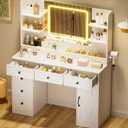 COMHOMA Makeup Vanity Desk with Mirror and Lights, Large Vanity Table with 6 Drawers & 1 Storage Cabinet, White Bedroom Dresser Table for Girls, 3 Color Modes Adjustable Mirror, White