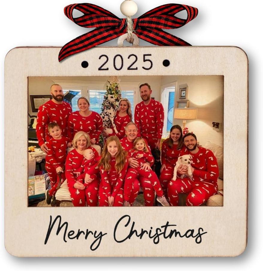 2025 Christmas Ornament Picture Frame - Wooden Landscape Photo Frame Ornaments - Picture Frame Ornament For Tree - Merry Christmas Ornaments With Picture Insert - Christmas Gift For Family, Friends