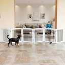 ZJSF Freestanding Panel Dog Gate for Indoor, Doorways,Stairs, or Hallways,Foldable Wooden White Puppy Gate for House,Pet Gate for Dogs,Dog Fence, Puppy Gate,Support Feet Included,24 "Height-6 Panels