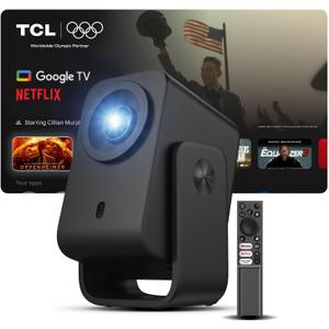 TCL C1 Smart Projector 4K Support, Google TV & Netflix Officially Licensed, WIFI and Bluetooth, Auto Focus Keystone, Native 1080p, Dolby Audio, 285 Portable Mini Projector for Home Theater