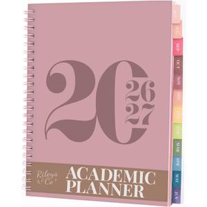 2 x Rileys Academic Planner 2026-2027, Daily, Weekly & Monthly Planner, July 2026 - June 2027, Student Notes Pages, Twin-Wire Binding, Weekly Agenda for School & Work (8 x 6-Inches, Typographic, Pink)