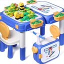 fygurso Toddler Table and Chair Set, Water/Sand Sensory Rideable Building Block Kids Table and Chairs with 90 Pcs Compatible Large Bricks, Kids Activity Table with Storage, STEM Toys for Kids Ages 3+