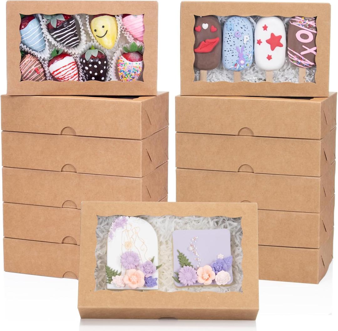 20PCS 8x5x2 Inch Bakery Boxes Cookie Boxes with Window Treat Boxes Bakery Packaging for Dessert Donut,Muffins,Chocolate,Cupcake,and Candy Gift Giving Christmas Valentine's Mother's Day (Brown)