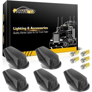 Partsam 5X Cab Marker Lights Roof Running Lamps Black Lens Covers + 5050 Amber 194 168 T10 LED Bulbs Compatible with Ford F150 F250 F350 1973-1997 F Series Super Duty Pickup Trucks