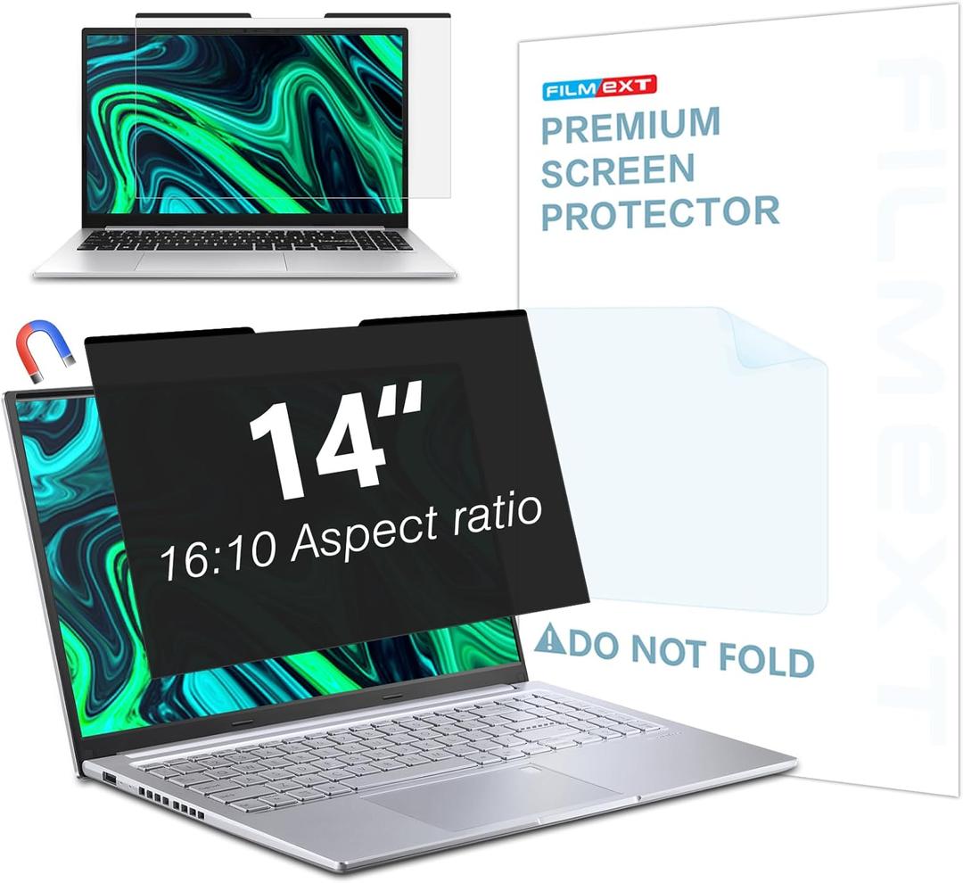 FILMEXT Magnetic Laptop privacy screen 14 inch for 16:10 Widedisplay, Removable Laptop Privacy Screen Shield Anti Glare Blue Light Filter for HP/Dell/Acer/Lenovo/Asus (Black)