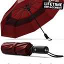 REPEL Windproof Travel Umbrella - Compact & Withstands Winds up to 85MPH , Strongest Premium Auto Folding Umbrella for Rain and Sun - Durable, Light & Portable for Women & Men , Fits Backpack & Cars (Red)