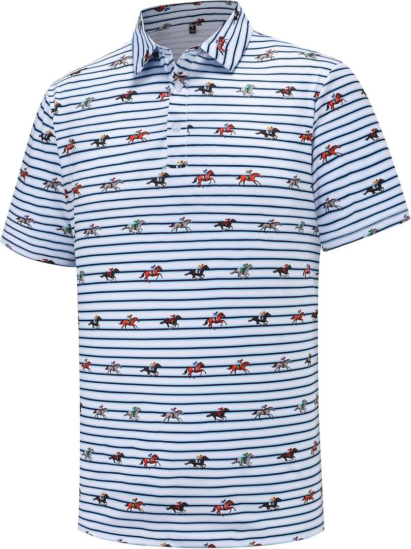 Men's Golf Polo Shirts Short Sleeve Performance Moisture Wicking Dry Fit Funny Golf Polo Shirts for Men (Blue, XL)