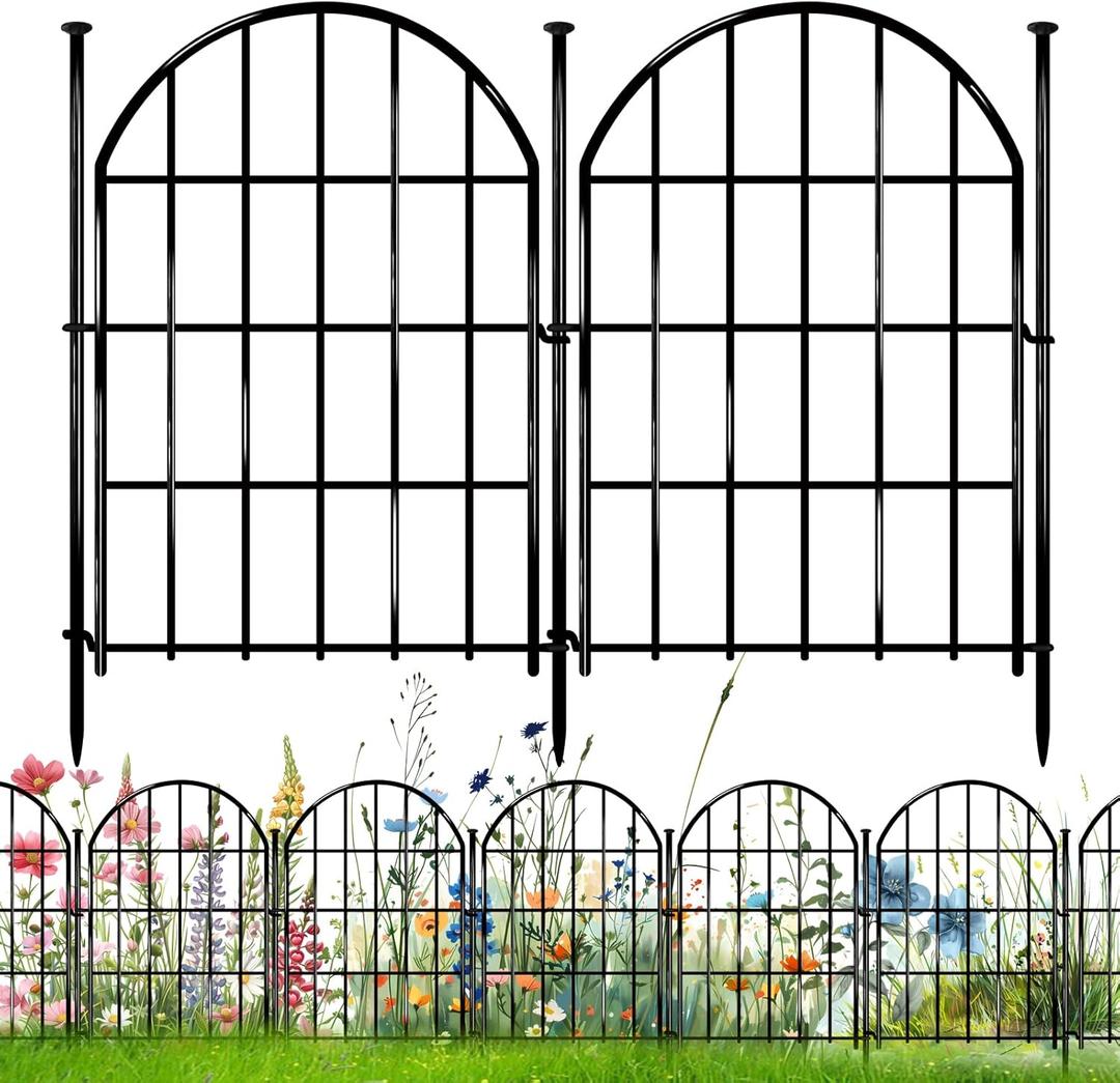 26 Pack Decorative Garden Fence, 22in X 28ft Arched No Dig Fence Border, Garden Edging Border, Rustproof Metal Animal Barrier with Ground Stake for Dog, Rabbit, Outdoor Yard Patio Decor (Black)