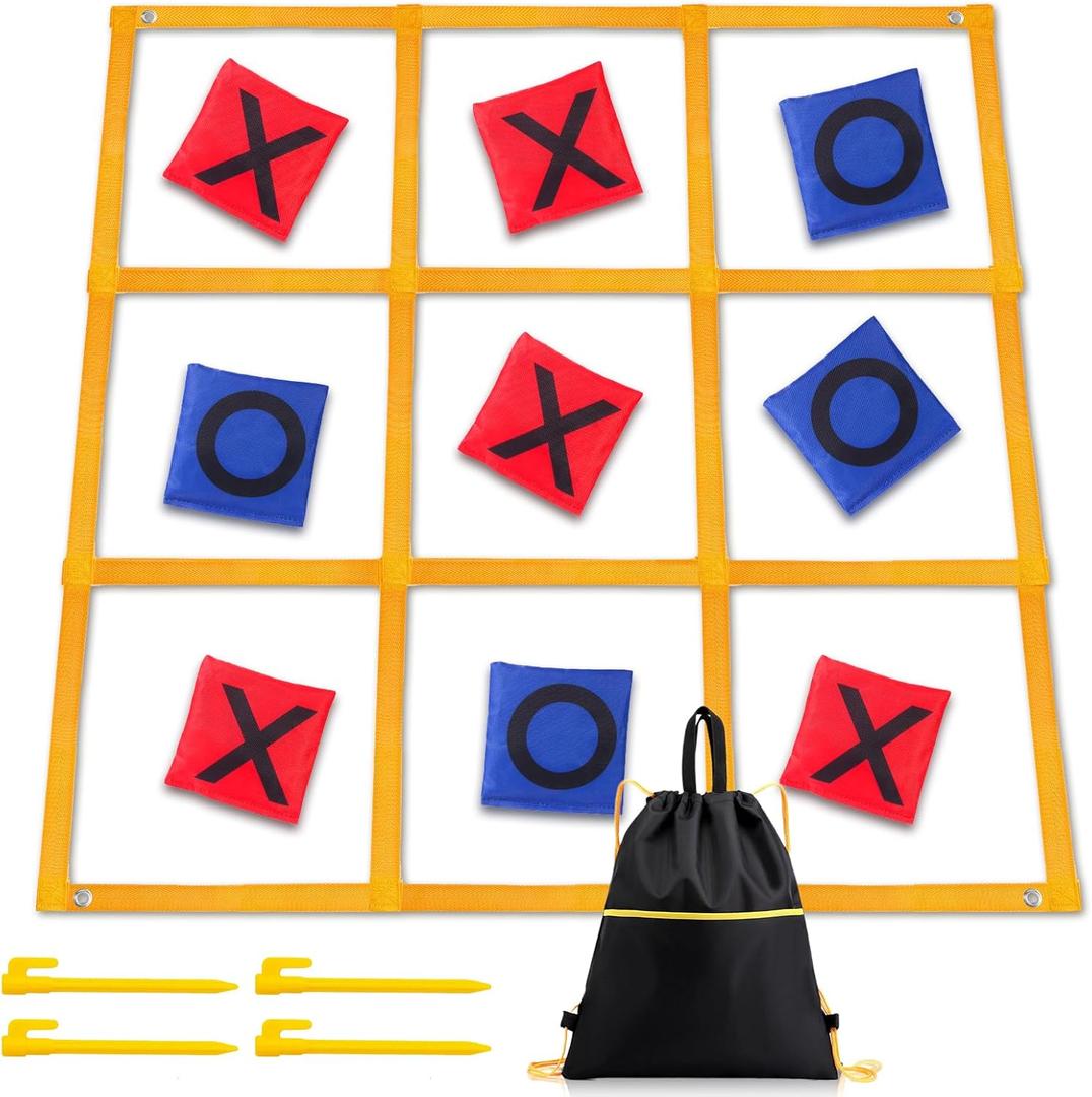 Tic Tac Toe Game - 4ft x 4ft Outdoor Yard Giant Tic Tac Toe for Backyard, Camping, Lawn, Portable No Assembly Outdoor Bean Bag Toss Game for Family and Kids