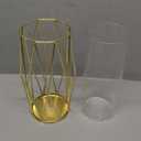 Nuptio Gold Pillar Candle Holder: Glass Hurricane Candles Holders with Geometric Metal Rack Stand for Wedding Birthday Party Centerpieces - Decorative Flower Vase for Office Living Room (Large)