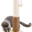 Made4Pets Cat Scratching Post, 23" Tall Sisal Cat Scratcher Post with Self Groomer, 4-in-1 Interactive Trackball Toys with Hair Brush, Vertical Cat Climbing Tree with Dangling Plush Balls
