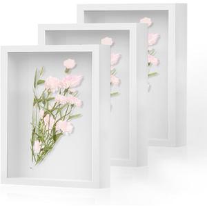 Shadow Box Frame 8x10 - 3 Pack Wood Deep Shadowbox with Glass Shadow Boxes Display Cases Suitable for Photos, Dried Flowers, Handicrafts Picture Frames for Wall (White)