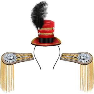 Circus Ringmaster Hat Headband and Shoulder Epaulets Set for Women,3 Pcs Circus Ringmaster Costume Accessories Women