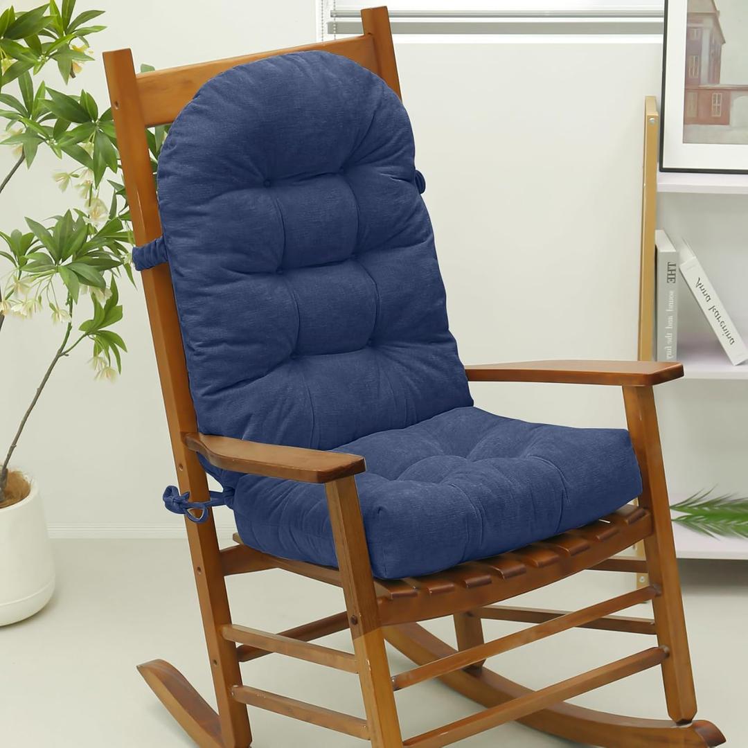 Focuprodu Rocking Chair Cushion 44x19 Inch, Soft/Comfort Patio High Back Rocking Chair Cushion, Indoor Non-Slip Cushion with Ties(CY Navy Blue, 44x19)