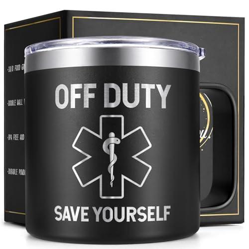 Lifecapido Emt Gifts, Paramedic Gifts, Off Duty Save Yourself 14oz Insulated Coffee Mug, Birthday Christmas Emergency Medical Technician Emt Ems Paramedic Gift for Women Men Paramedics