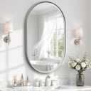 USHOWER Brushed Nickel Pill Oval Mirror for Bathroom 24x36 Inch