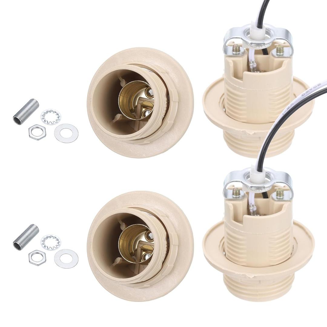PATIKIL E14 Light Bulb Socket, 4 Set Lamp Base Full-Thread Holder with 40 CM/15.6 Inches Wire Lead for Incandescent LED Light Bulbs Replacement,Light Yellow