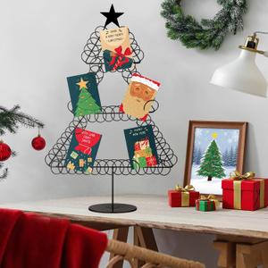 MorningRo Metal Christmas Card Holder Tree 19.7'' H Xmas Card Display Spiral Photo Holder Decorative Tabletop Photo Display Rack Spiral Tree for Holiday Party Picture Table Gift, Gold