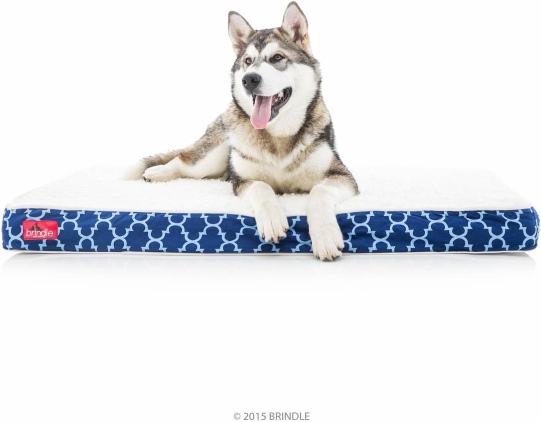 Brindle Waterproof Designer Memory Foam Pet Bed-Removable Machine Washable Cover-4 Inch Orthopedic Pet Bed-Joint Relief (Large, Navy Trellis)