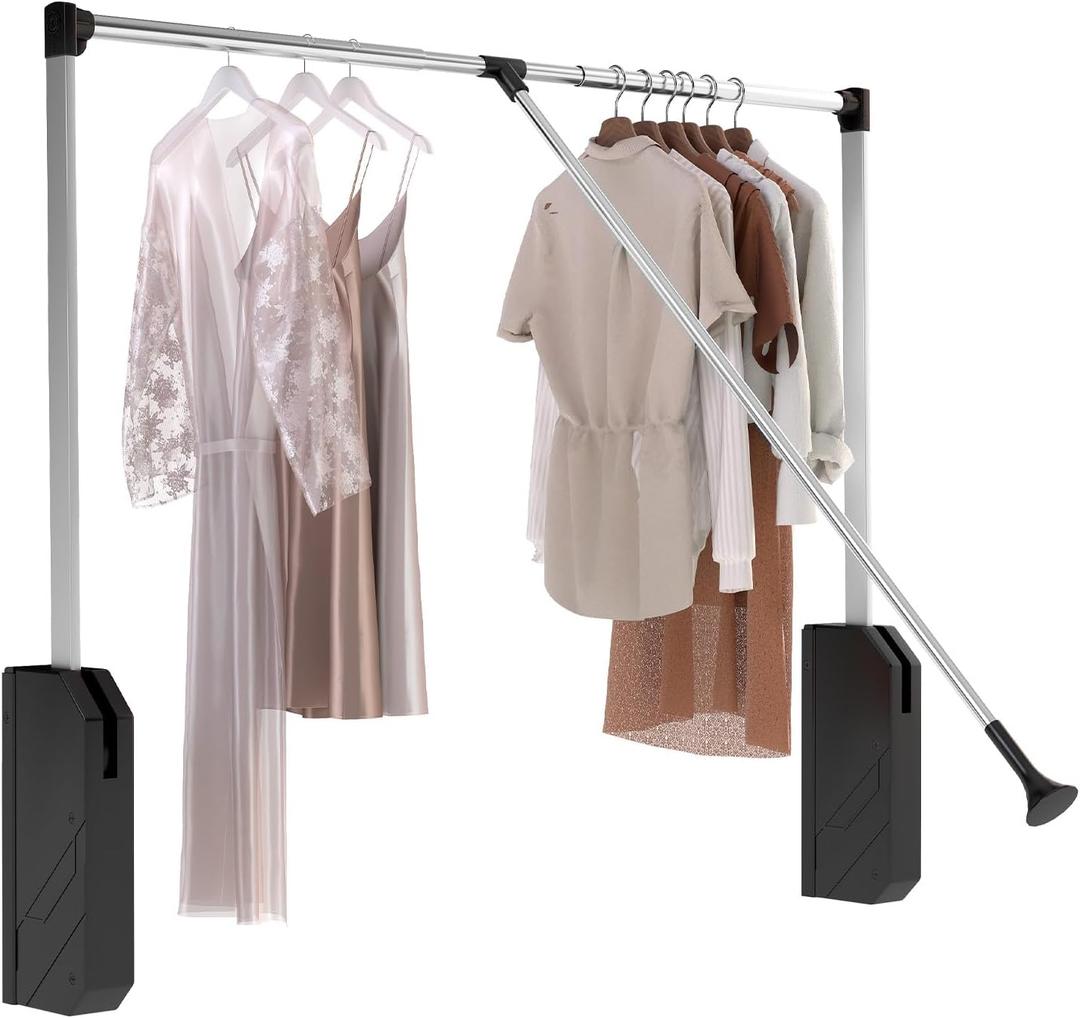 Pull Down Closet Rod, Pull Down Clothing Rod for Hanging Clothes, Adjustable 33-45 inch, Heavy Duty Closet Rod Hanging Clothes for Wardrobe Cabinet, Side or Back Mounted