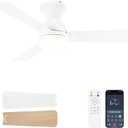 Ceiling Fans with Lights and Remote, 42 Inch Ceiling Fan with Light, Low Profile, Reversible, Dimmable LED, Flush Mount, Quiet, DC Motor, White Ceiling Fan for Bedroom, Kitchen, Dining Room