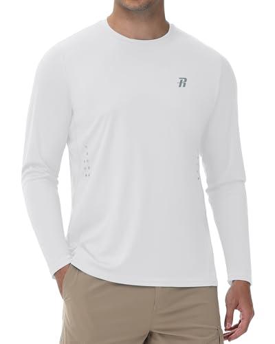 Runhit Men's UPF 50+ Sun Protection Shirts Long Sleeve UV Swim Shirt Fishing Hiking Running Rash Guard Quick Dry Lightweight (White,Small)
