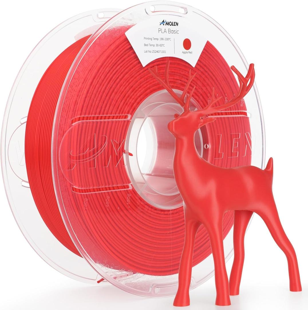 AMOLEN 3D Printer Filament PLA, True High Speed 600mm/s 1.75mm PLA Filament Apple Red PLA, 1KG/2.2lb, Dimensional Accuracy +/- 0.02 mm, Smooth & Non-Tangle, Fits for Most FDM 3D Printer