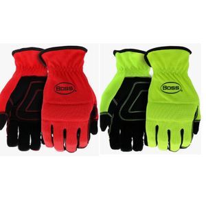BOSS Men's Task 3-Pack High Performance Synthetic Leather Palm Work Gloves, Abrasion Resistant, , Red, Yellow, L,