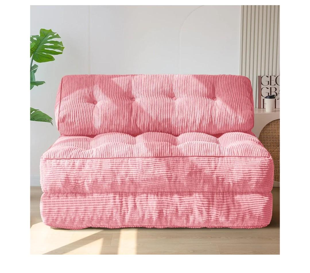 MAXYOYO Folding Sofa Bed, Convertible Sleeper Chair with Pillow Foldable Matress with Back Support, Portable Fold Out Chair Bed Comfy Floor Sofa Lounge for Living Room Bedroom, Pink Double