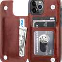 ONETOP Compatible with iPhone 12 Compatible with iPhone 12 Pro Wallet Case with Card Holder, PU Leather Kickstand Card Slots Case, Double Magnetic Clasp Durable Shockproof Cover 6.1 Inch(Brown)