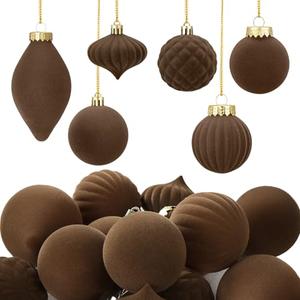 Amazon.com: Syhood 18 Pcs Brown Velvet Christmas Ball Ornaments Bulk 2.36 Inch Shatterproof Flocked Hanging Ornaments Christmas Tree Ball Decor for Xmas Holiday Rustic Farmhouse Mantel Wedding Home Decoration : Home & Kitchen