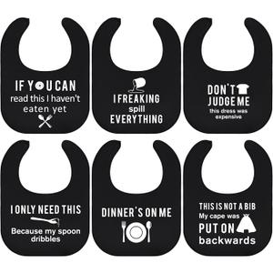 Eurzom 6 Pcs Adult Bibs for Women Men Washable Funny Adult Bibs Waterproof Clothing Protectors for Adults Elderly