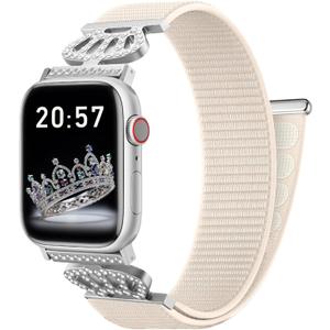 4 x Braided Stretchy Bands with Magnetic Clasp for Apple Watch Band 40mm 38mm 41mm 42mm 44mm 45mm 46mm 49mm, Bling Crown Designer Soft Nylon Sport Solo Loop for iWatch Series 10 9 8 7 6 5 4 3 Ultra 2 1 SE (HH-Starlight color)