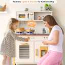 Babytronic Kids Play Kitchen, Wooden Kitchen Playset for Kids Ages 3+ with Real Lights, Sounds, Stove, Sink, Oven, and 30 Pcs Accessories, Toys Kitchen Small Pretend Play Kitchen for Toddlers (White)