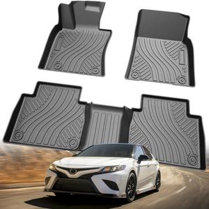 TPE All-Weather Floor Mats for Toyota Camry 2018-2024 (Not for Hybrid) | Custom Fit Floor Liners | 1st & 2nd Row Protection | Durable, Odorless, Easy to Clean (3-Piece Set, Black)