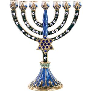 NIKKY HOME 7-Branch Hanukkah Menorah, Jewish Candle Menorah, Artistic Candles Holder Fits All Standard Chanukah Candles Antique Design for Spiritual, Religious & Home Decor - Blue