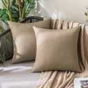 MIULEE Pack of 2 Decorative Outdoor Solid Waterproof Throw Pillow Covers Faux Linen Garden Farmhouse Cushion Cases for Patio Tent Balcony Couch Sofa 20x20 Inch Khaki