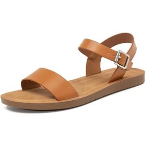 Women's Cute Open Toes One Band Ankle Strap Flexible Summer Flat Sandals With + Memory Foam (M)