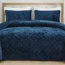 Chezmoi Collection Lux Navy Blue Velvet Quilt Queen Set, 3-Piece Plush Distressed Velvet Bedding All Season Lightweight Comforter Brushed Microfiber Reverse with Diamond Stitch Quilting