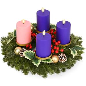 Waipfaru 5Pcs Christmas Advent Wreath, Advent Candle Holder with 4 Flameless Simulated Candles, 12 Inch Advent Wreath and Candles Set, Christmas Centerpiece Decorations for Table Indoor Home Church (Red)