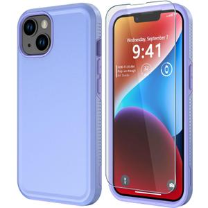 Diverbox for iPhone 14 case [Shockproof] [Dropproof] [Tempered Glass Screen Protector ],Heavy Duty Protection Phone Case Cover for Apple iPhone 14 (Purple-2in1)