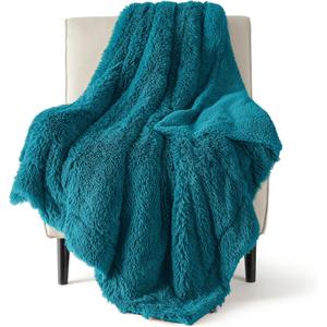 Bedsure Fuzzy Sherpa Faux Fur Twin Blanket Teal Cozy Gifts for Women Men, Soft Fleece Plush Warm Minky Thick Blanket Twin Size for Bed, Couch, Room Decor Dorm Essentials Teal Decor Gifts, 60x80