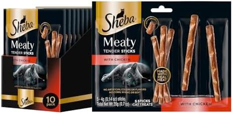 Sheba Meaty Tender Sticks Soft Cat Treats Chicken Flavor, 0.14 oz., 5 Sticks, Pack of 10 (50 Sticks Total)