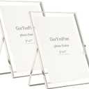 6x8''Silver Floating Photo Frame Set of 2, For Photo Sizes (4x6'' 5x7''), Metal beaded Edge 5x7 floating Picture Frames silver for Tabletop/Shelf, Classy Gift Choice for Wedding